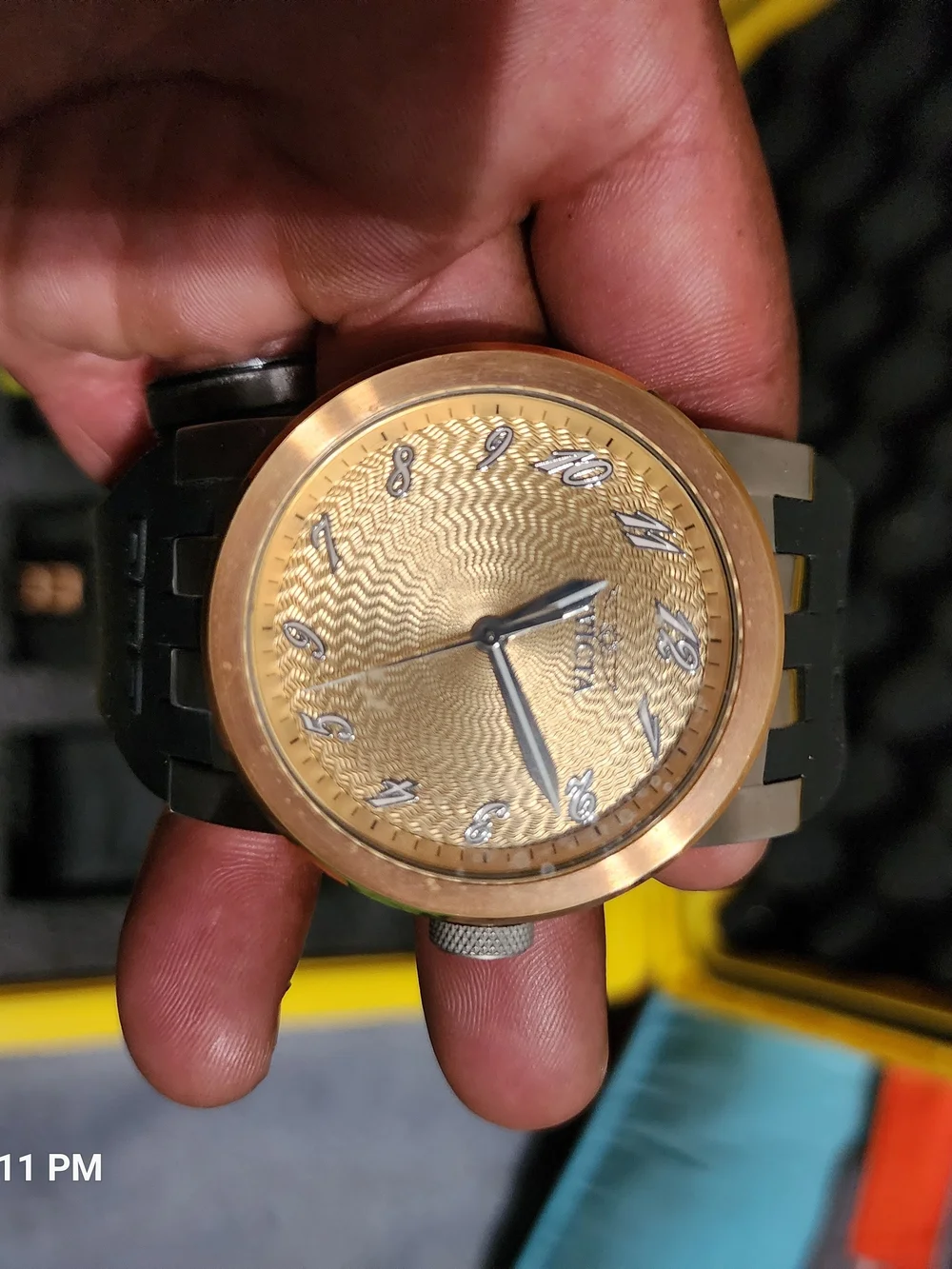 Invicta Gold Dial Men's Watch with Black Strap